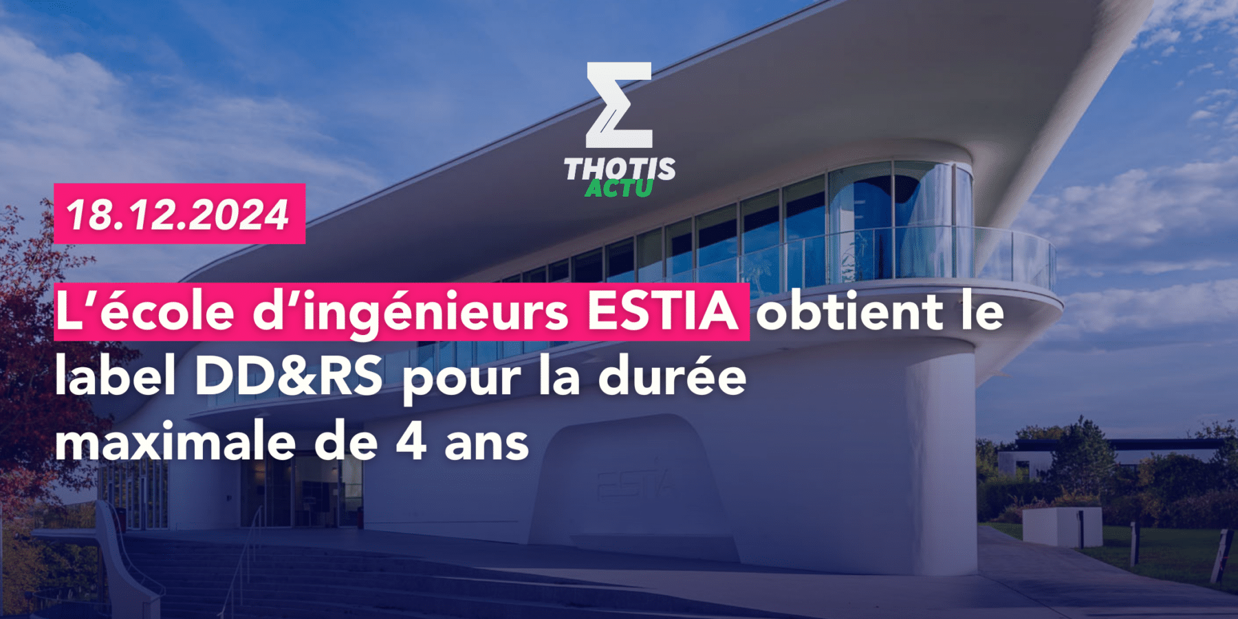 L’école d’ingénieurs ESTIA obtient le label DD&RS pour la durée maximale de 4 anscialisé dans le management de l’industrie créative du jeu vidéo L’école d’ingénieurs ESTIA obtient le label DD&RS pour la durée maximale de 4 anscialisé dans le management de l’industrie créative du jeu vidéo